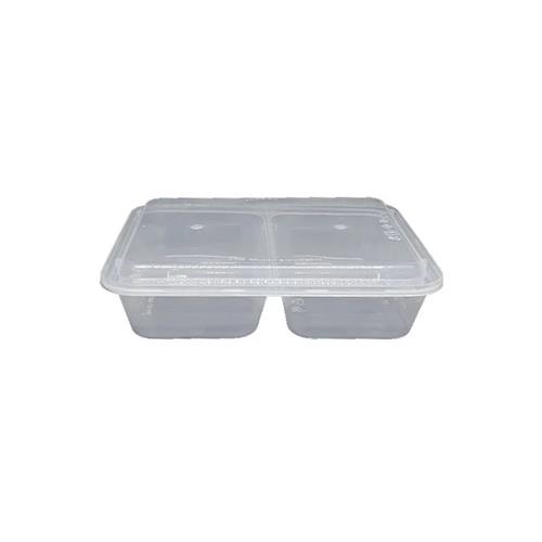 2 Compartment Plastic Food Container with Lid 1200ml 5Pcs Pack