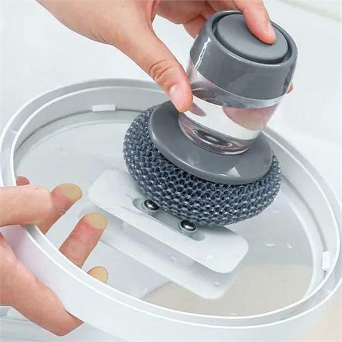 Soap Dispensing Dish and Pot Cleaning Brush With Steel Wire