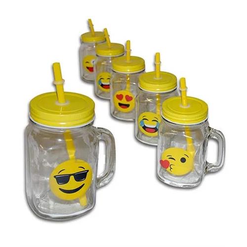 Emoji Mason Jar With Straw