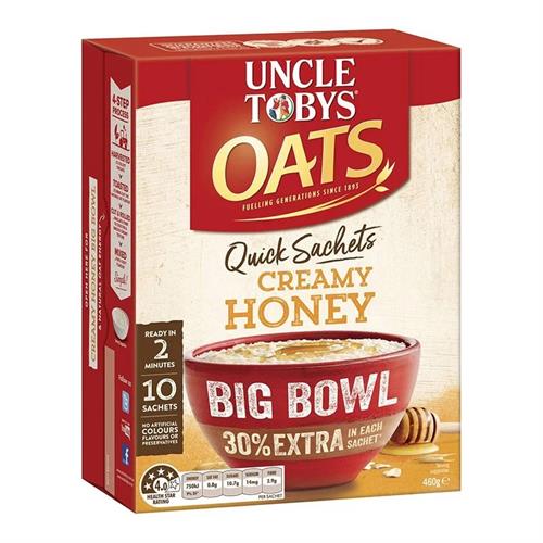 Uncle Tobys Oats Quick Sachets Big Bowl Creamy Honey 460g