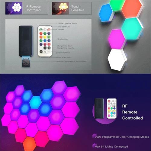 Colorful Hexagon Touch & Remote Control Led Lights 6pcs Multi color