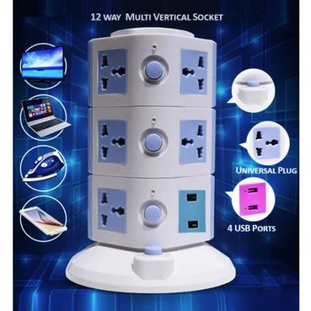 12 Socket Power Extension Tower with 4 USB Ports