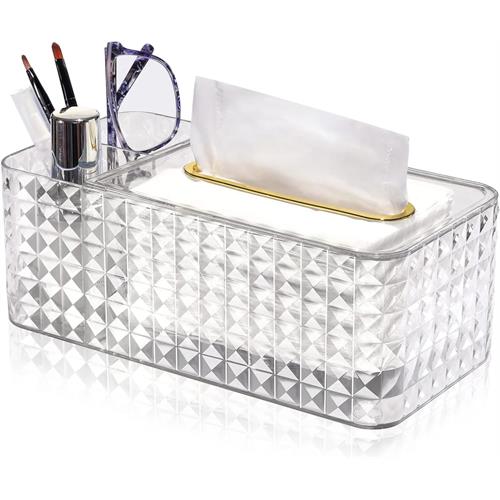 Tissue Box Holder & Desk Organizer, Exquisite Clear Tissue Box Holders Rectangular