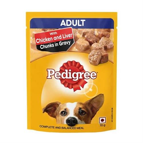 Pedigree Adult Chicken and Liver Chunks in Gravy Pouch 70g