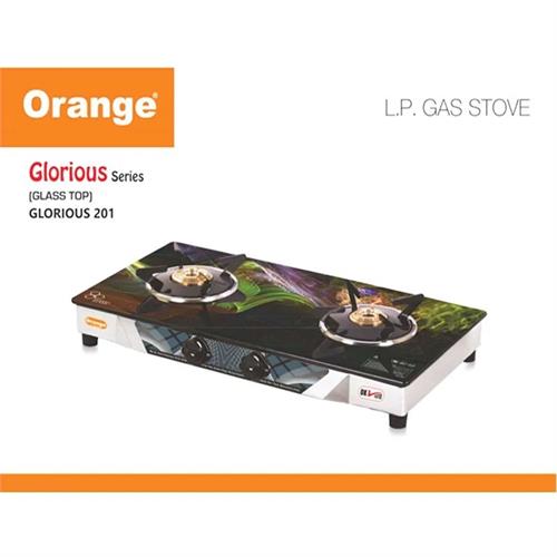 Orange Glorious Glass Top 2 Burner Gas Cooker