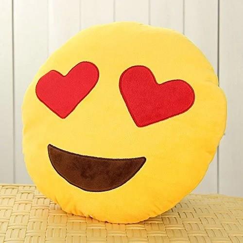 Soft Emoji Smiley Emoticon Round Cushion Pillow- heart eyes