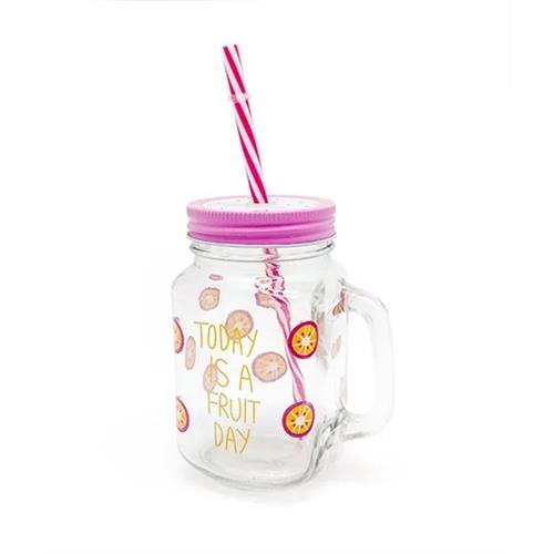 Fruit Mason Jar With Straw