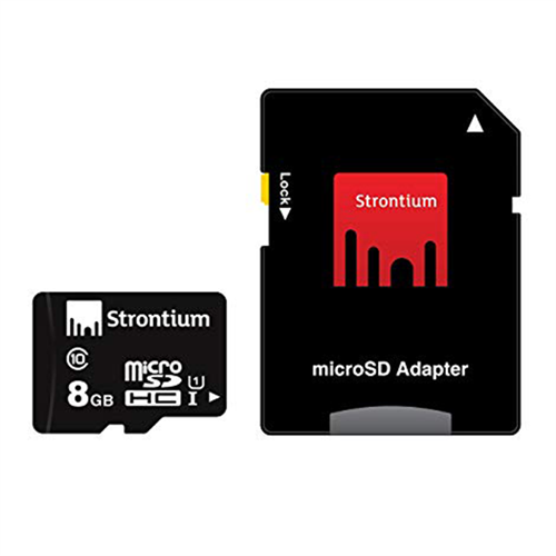 Strontium 8GB Class 10 MicroSDHC Memory Card with SD Adaptor - SR8GTFC10A