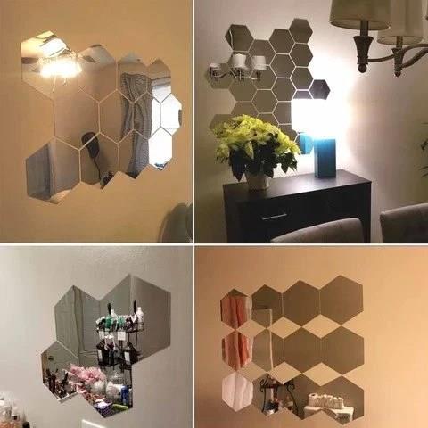 12pcs Acrylic Hexagon 3D Mirror Stickers