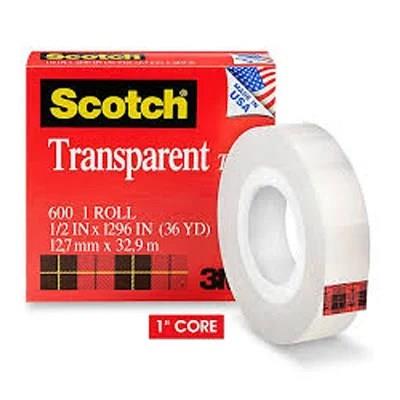 3M Scotch Transparent Tape 600, 1/2 X 36yds