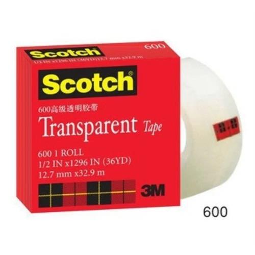 3M Scotch Transparent Tape 600, 3/4 X 36yds