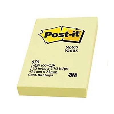 3M Post-It Notes 656, 2 x 3 , Yellow, 100 Sheets/Pad