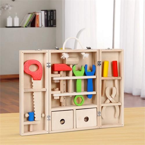 Kids Wooden Tool Box with Accessories