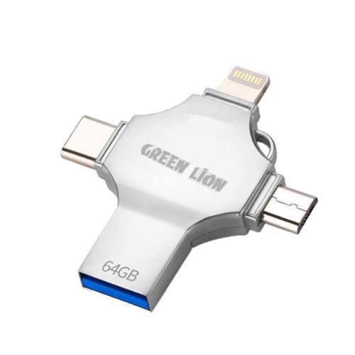 Green Lion 4-In-1 USB Flash Drive 64GB Silver