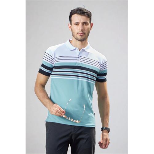 King Street Men's Stripe Short Sleeve Casual Polo T-Shirt