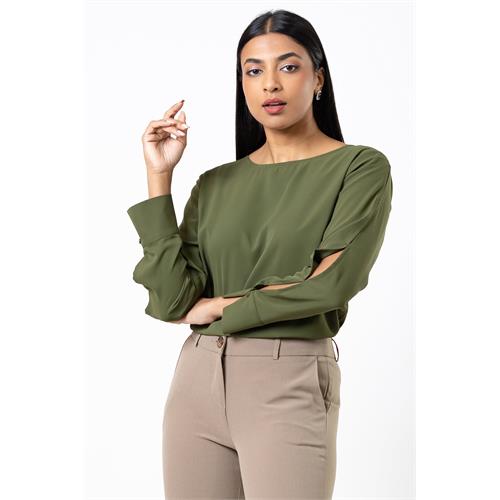 Envogue Women's Crew Neck Long Sleeve Plain Office Blouse