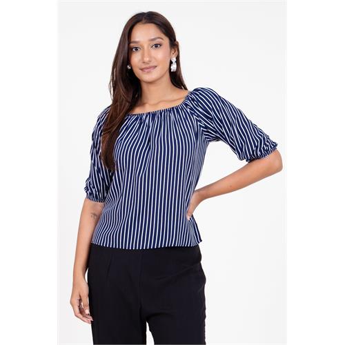 Envogue Women's Elbow Length Stripe Chic Casual Top