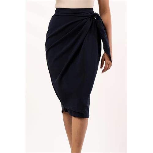 Envogue Women's Knee Length Side Knot Plain Chic Office Skirt