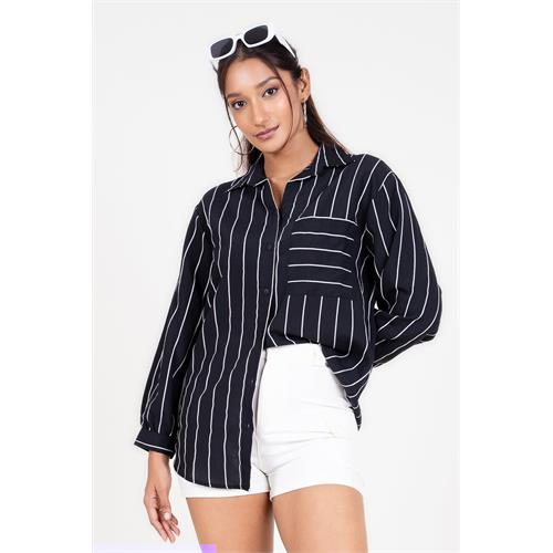 Envogue Women's Long Sleeve Stripe Chic Casual Shirt