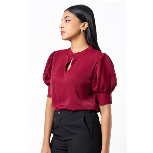 Envogue Women's Puff Sleeve High Neck Chic Office Top