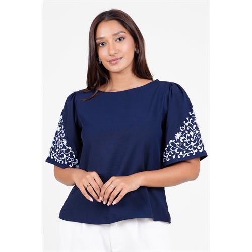 Envogue Women's Short Sleeve Printed Chic Casual Blouse