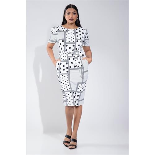 Envogue Women's Short Sleeve Printed Office Dress