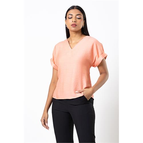 Envogue Women's Short Sleeve V Neck Plain Office Top