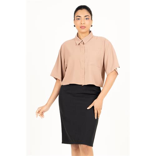 Envogue Women's Short Sleeve With Collar Plain Chic Office Top