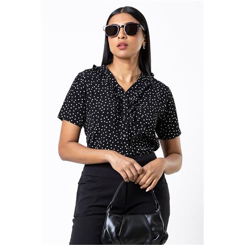 Envogue Women's Short Sleeve With Frill Dotted Office Blouse