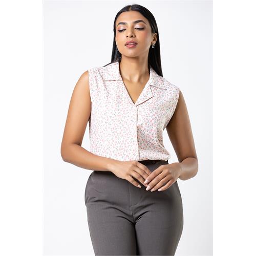 Envogue Women's Sleeve Less With Collar Printed Office Blouse