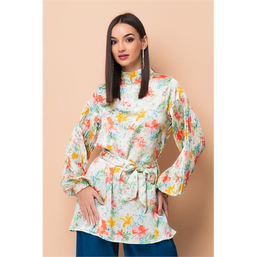 Hada Womens Casual Loose Fit Printed Long Sleeve Kurta