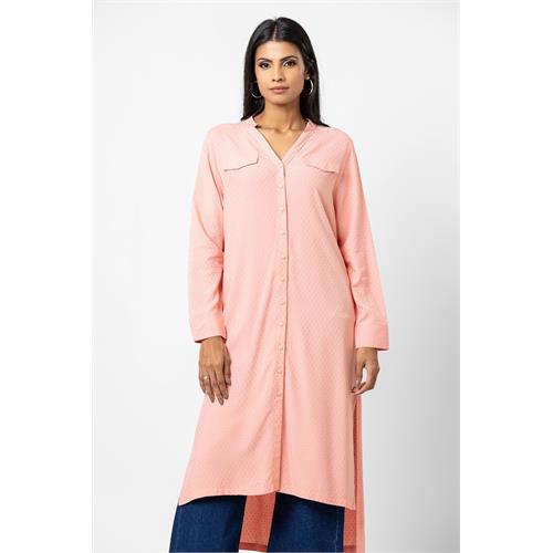 Hada Women's Long Sleeve Embos Casual Kurta