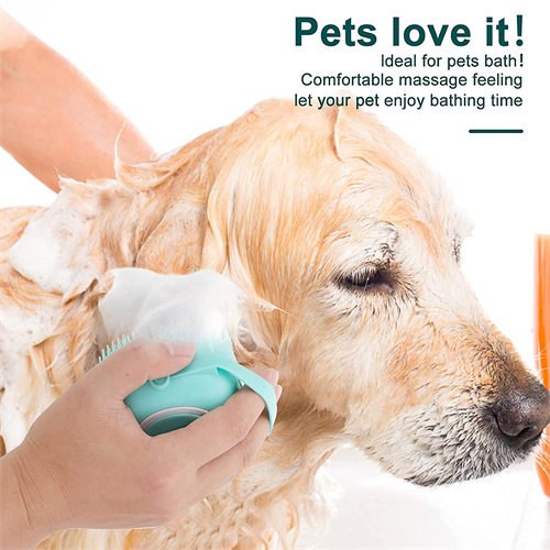 Dog Bath Brush, Pet Massage Brush Shampoo Dispenser, Soft Silicone Brush Rubber Bristle for Dogs and Cats Shower Grooming