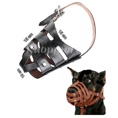 Dog Muzzle Leather, Adjustable Anti-Biting Dog Leather Muzzle, Breathable Safety