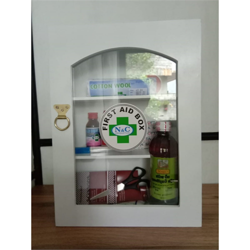 First Aid Box - Wood & Glass Large with medicine