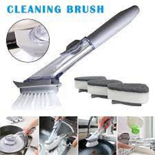 Kitchen Cleaning Brush with Soap Handle Dishwasher Brush,Long Handle Automatic Soap Dispensing Dish Brush Cleaning Brush with Replacement Head