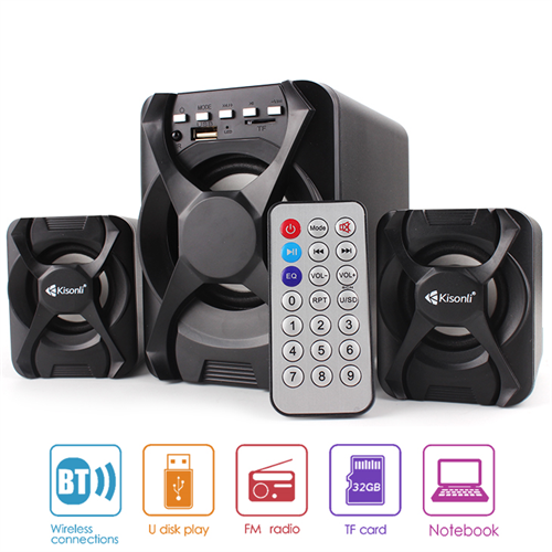 Kisonli U2500BT - 2.1 Channel Multimedia Bluetooth Speaker System - Support Bluetooth,SD Card,FM Radio,USB - Black