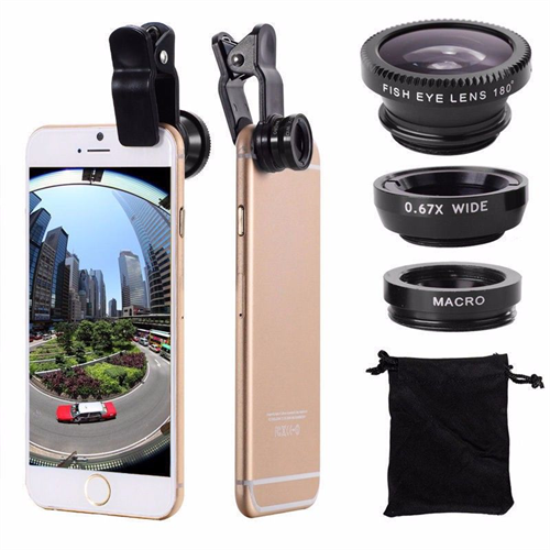Mobile Phone Camera Lens Fish Eye Macro Wide Angle Universal 3 In 1 Smartphone Lens Cover