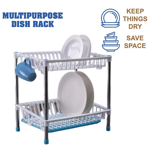 Double Deck Kitchen Draining Rack Shelf Plates Holder
