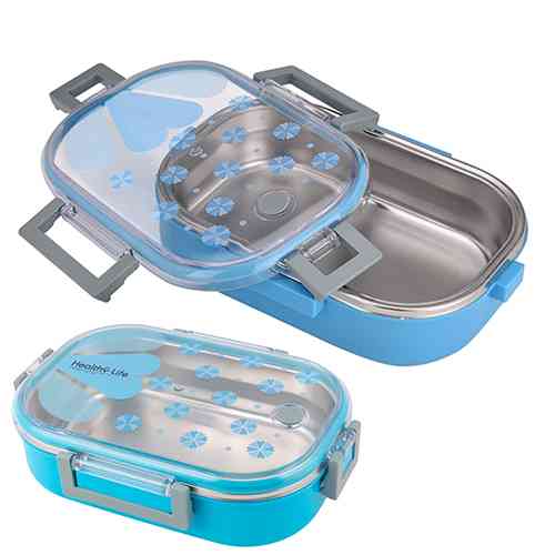 Stainless Steel & Plastic Double Wall Lunch Box with Air Tight Spill Proof Lid