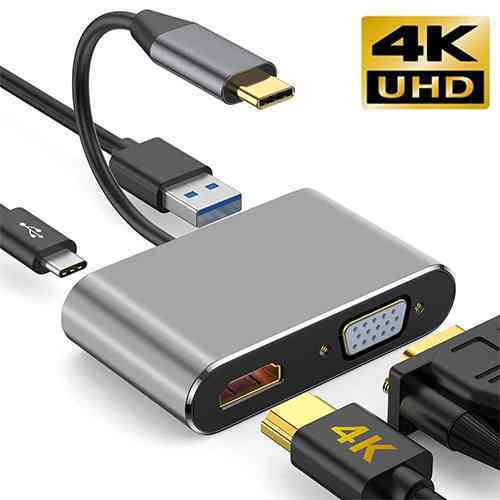 USB C to HUB PD HDMI VGA Adapter 4K 4-in-1