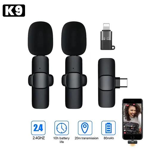 K9 Dual Wireless Clip Microphone Type C &Lightning
