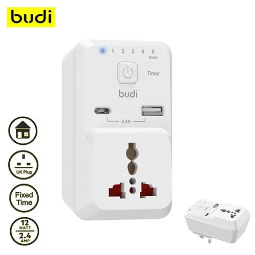 Budi 3 Pin Timer Home Charger 2.4A with USB Type-C Charging Socket