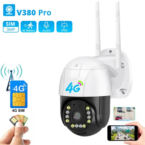4G SIM CCTV PTZ Camera 3MP V380 Pro Outdoor Camera
