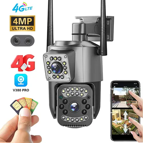 4MP Dual Lens 4G SIM Camera Outdoor PTZ CCTV Camera