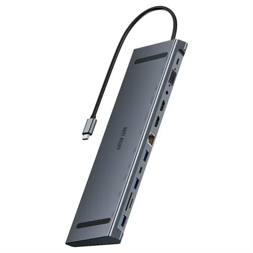 Green Lion 12-in-1 4K HDMI Ethernet USB-C Hub Gray