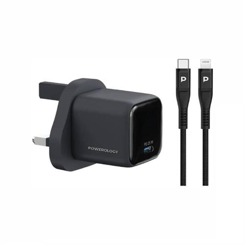 Powerology Volt-X 25W Mini Gan Wall Charger With Cable lightning