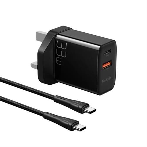 Mcdodo 33W PD+QC Dual Port Super Fast Charger (UK plug) with Type C to Type c Cable