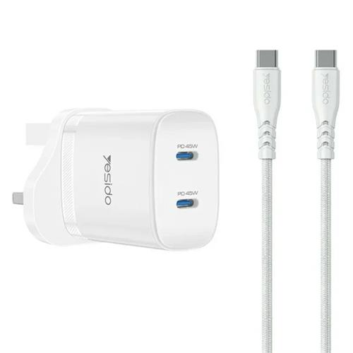 YESIDO YC155 PD 45W Fast Charger Dual USB-C Ports Travel Adapter