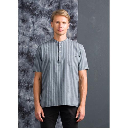 CASUAL WEAR HALF PLACKET STRIPE S/S SHIRT